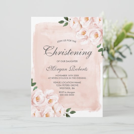 Roze Waterverf Bloemen Doop Doping Kaart (Staand voorkant)