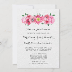 Roze Waterverf Bloemen Doopuitnodiging Kaart