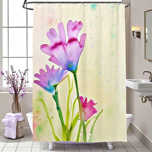 Roze waterverf bloemen douchegordijn