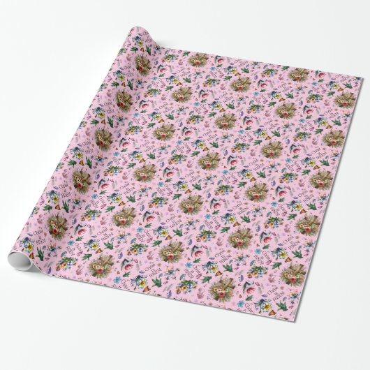 Roze Waterverf Bloemen Dwars Patroon Pasen Cadeaupapier (Uitgerold)