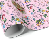 Roze Waterverf Bloemen Dwars Patroon Pasen Cadeaupapier (Rol Hoek)