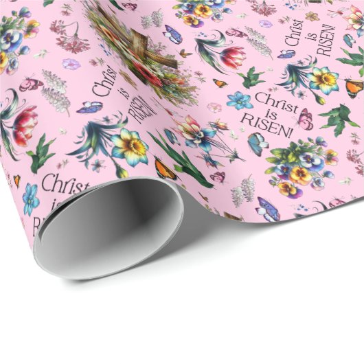 Roze Waterverf Bloemen Dwars Patroon Pasen Cadeaupapier (Rol Hoek)