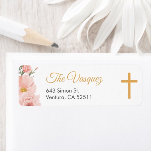 Roze Waterverf Bloemen Eerste heilige Communie Sch Etiket (Insitu)