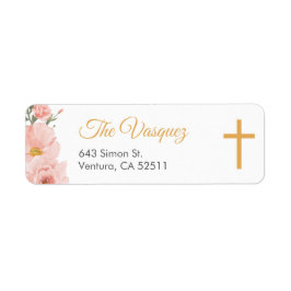 Roze Waterverf Bloemen Eerste heilige Communie Sch Etiket