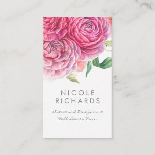 Roze Waterverf Bloemen Elegant Botanisch en Chic Visitekaartje