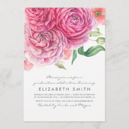 Roze Waterverf Bloemen Elegant Modern Afstuderen Kaart