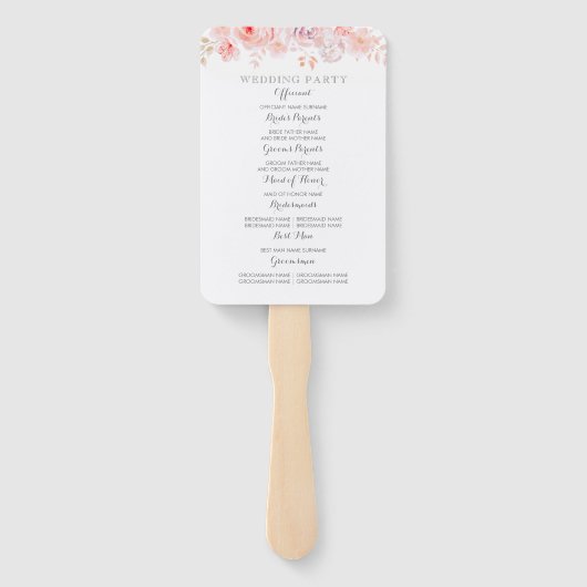 Roze Waterverf Bloemen Elegant Wedding Program Handwaaier (Achterkant)