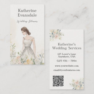 Roze Waterverf Bloemen Elegante Bruiloft Planner Visitekaartje