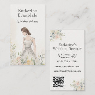 Roze Waterverf Bloemen Elegante Bruiloft Planner Visitekaartje