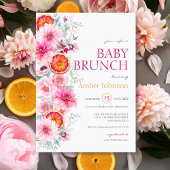 Roze Waterverf Bloemen en Citrus Baby shower Kaart