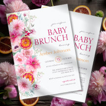 Roze Waterverf Bloemen en Citrus Baby shower