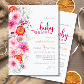 Roze Waterverf Bloemen en Citrus Baby shower Kaart