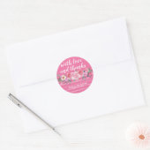 Roze Waterverf Bloemen en Strepen Bruiloft Ronde Sticker (Envelop)