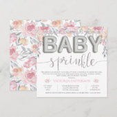 Roze Waterverf Bloemen Folie Ballon Baby Sprinkle Kaart (Voorkant / Achterkant)