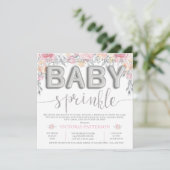 Roze Waterverf Bloemen Folie Ballon Baby Sprinkle Kaart (Staand voorkant)
