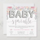 Roze Waterverf Bloemen Folie Ballon Baby Sprinkle Kaart (Voorkant)