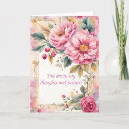 Roze waterverf bloemen gedachten en gebeden kaart