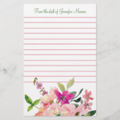 Roze waterverf bloemen, gepersonaliseerd briefpapier (Voorkant)