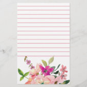 Roze waterverf bloemen, gepersonaliseerd briefpapier (Achterkant)