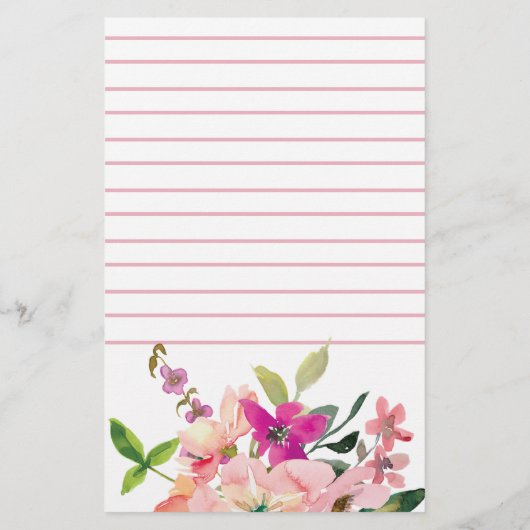 Roze waterverf bloemen, gepersonaliseerd briefpapier (Achterkant)