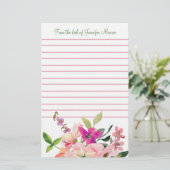 Roze waterverf bloemen, gepersonaliseerd briefpapier (Staand voorkant)