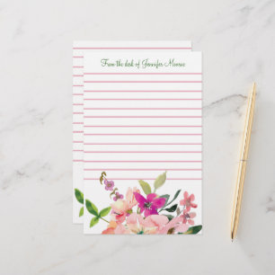 Roze waterverf bloemen, gepersonaliseerd briefpapier