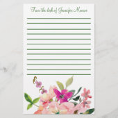 Roze waterverf bloemen, gepersonaliseerd briefpapier (Voorkant)