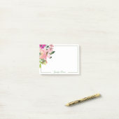 Roze waterverf bloemen gepersonaliseerd post-it® notes (Op bureau)