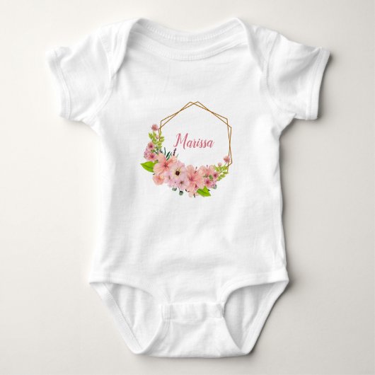  roze Waterverf bloemen - Gepersonaliseerd Romper (Voorkant)