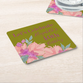 Roze Waterverf Bloemen Gepersonaliseerde servetten Kartonnen Onderzetters