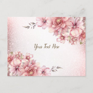 Roze Waterverf Bloemen Glanzende Glitter Modern Briefkaart