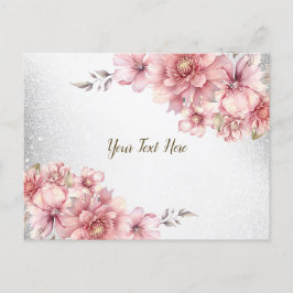 Roze Waterverf Bloemen Glanzende Glitter Modern Briefkaart