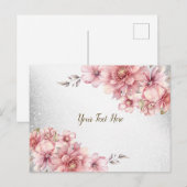 Roze Waterverf Bloemen Glanzende Glitter Modern Briefkaart (Voorkant / Achterkant)