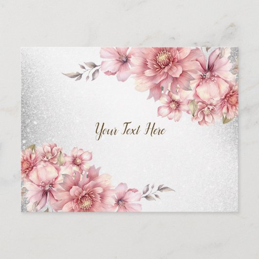 Roze Waterverf Bloemen Glanzende Glitter Modern Briefkaart (Voorkant)