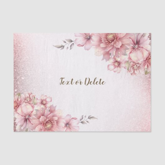 Roze Waterverf Bloemen Glanzende Glitter Modern Tissuepapier (Voorkant)