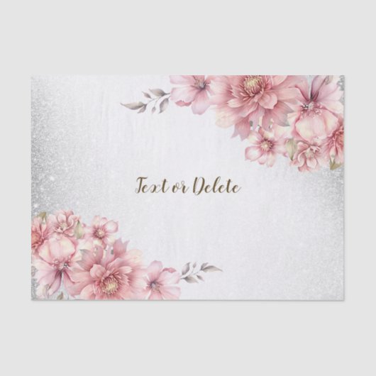 Roze Waterverf Bloemen Glanzende Glitter Modern Tissuepapier (Voorkant)