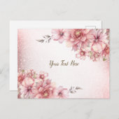Roze Waterverf Bloemen Glanzende Glitters Modern Briefkaart (Voorkant / Achterkant)