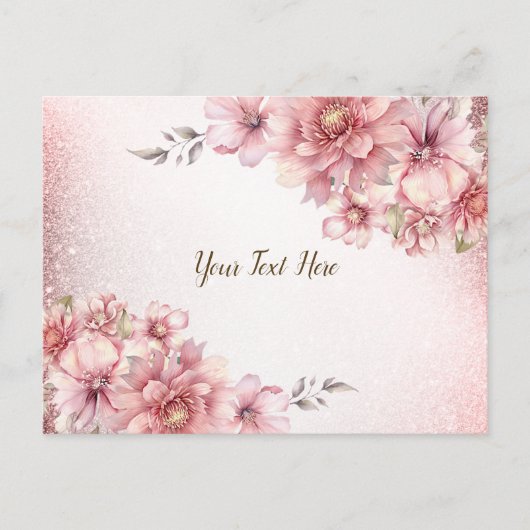Roze Waterverf Bloemen Glanzende Glitters Modern Briefkaart (Voorkant)