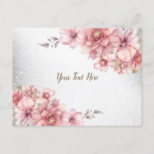 Roze Waterverf Bloemen Glanzende Glitters Modern