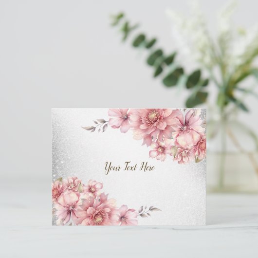 Roze Waterverf Bloemen Glanzende Glitters Modern Briefkaart (Staand voorkant)