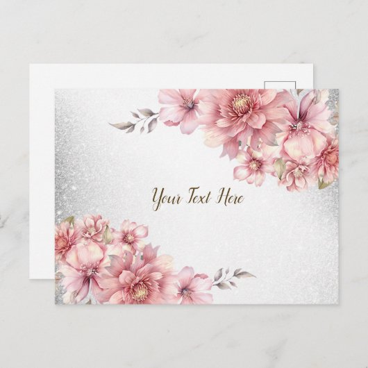 Roze Waterverf Bloemen Glanzende Glitters Modern Briefkaart (Voorkant / Achterkant)