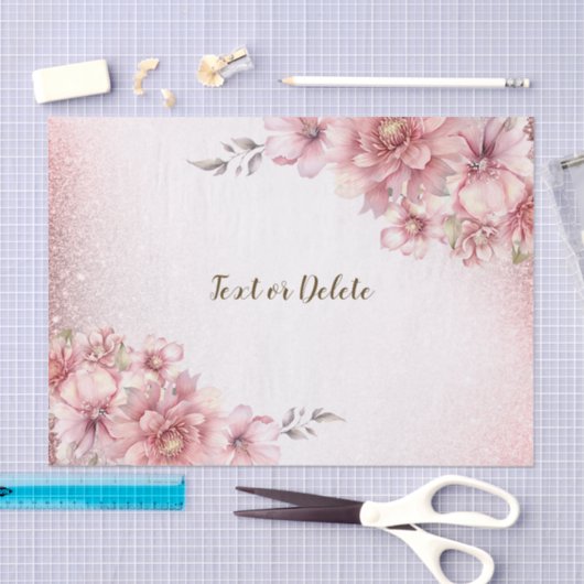 Roze Waterverf Bloemen Glanzende Glitters Modern Tissuepapier (Craft)