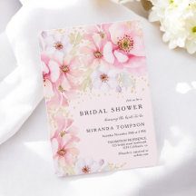 Roze Waterverf Bloemen Goud Glitter Vrijgezellenfe