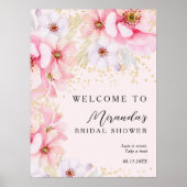 Roze Waterverf Bloemen Goud Glitter Vrijgezellenfe Poster (Voorkant)