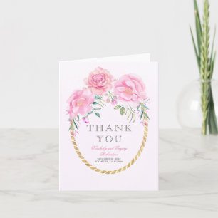 Roze waterverf bloemen goud Wrap edding Dank je Bedankkaart