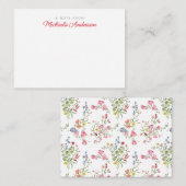 Roze Waterverf Bloemen & Greenery Aangepaste naam Notitiekaartje (Voorkant / Achterkant)