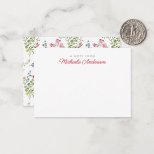 Roze Waterverf Bloemen & Greenery Aangepaste naam Notitiekaartje