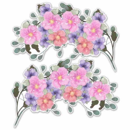 Roze Waterverf Bloemen Grenzen Sticker (Voorkant)