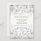 Roze Waterverf Bloemen Groen Bruiloft Kaart (Voorkant)
