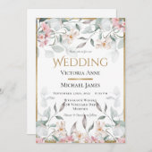 Roze Waterverf Bloemen Groen Bruiloft Kaart (Voorkant / Achterkant)